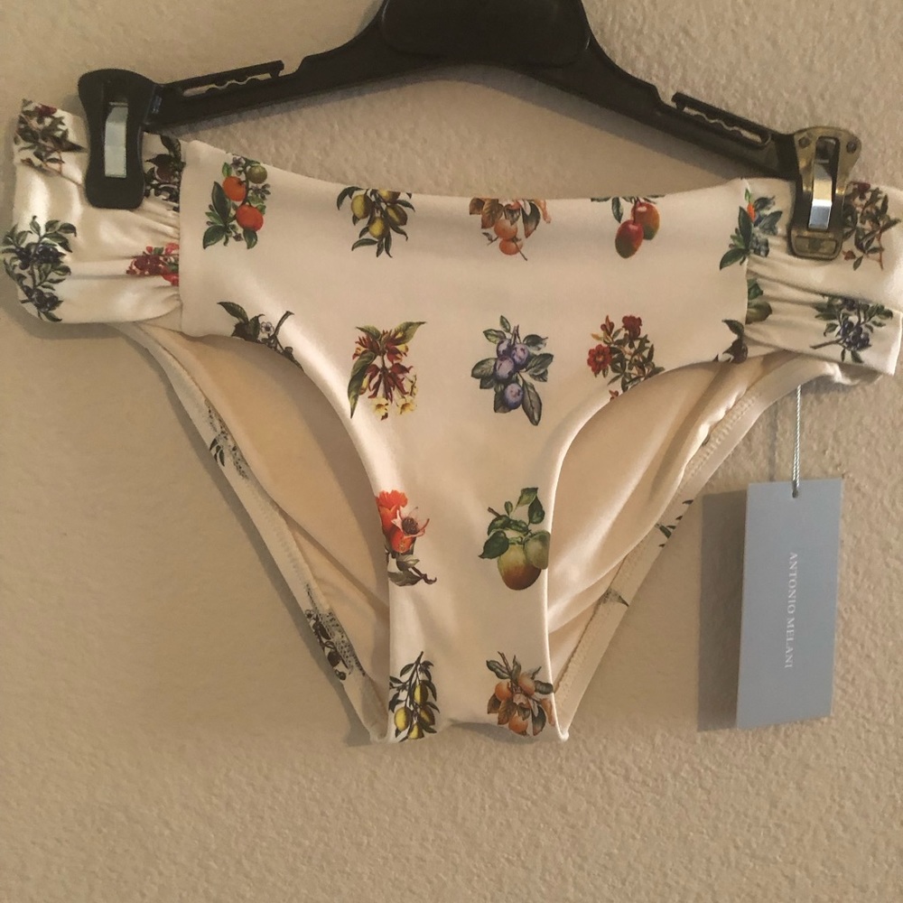 New!Antonio Melani Women Swimwear Hipster Bikini Bottom XS Swimsuit White Fruit
